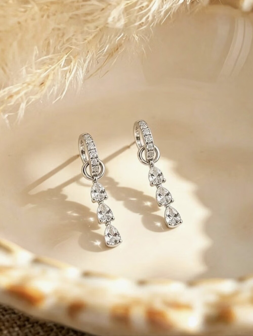 Huggie Hoop Drop Earrings with Cubic Zirconia And Silver